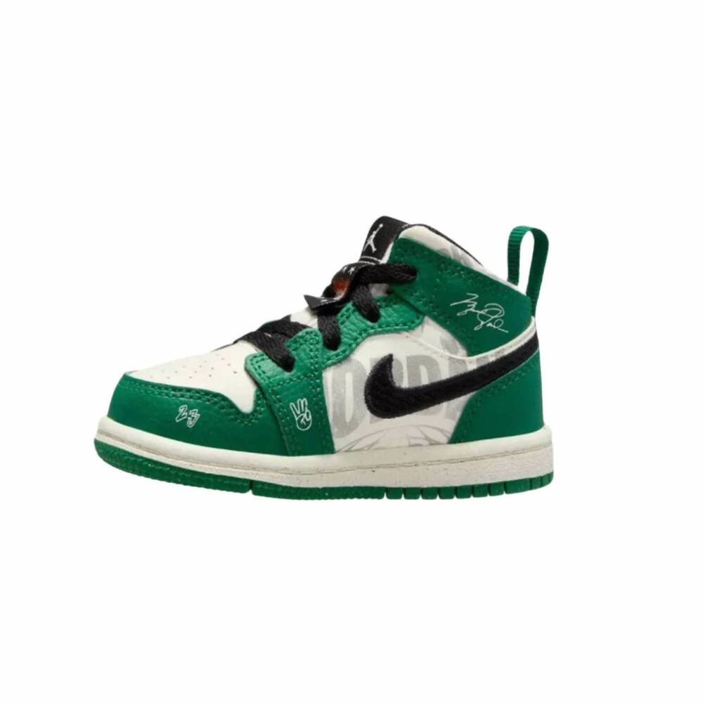 NEW NIKE kid's jordan 1 mid sneakers in pine green/sail-black